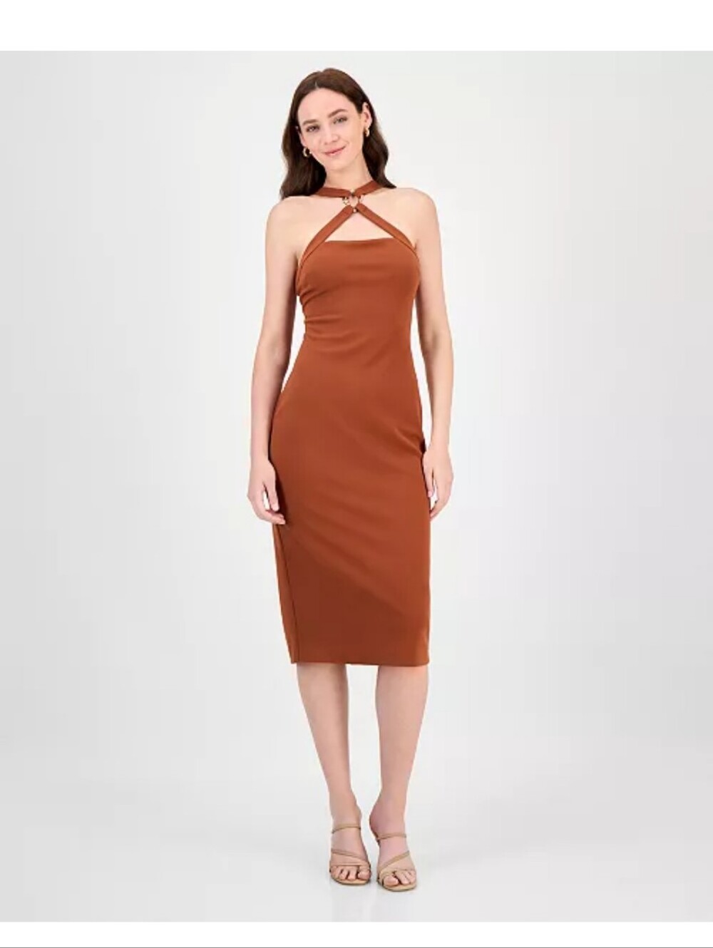 NWT Rachel Rachel Roy Dress XL Rust Strappy Ring Back Midi Cocktail $129